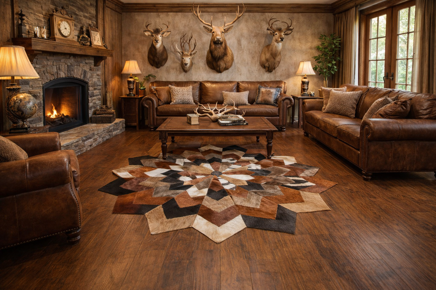 African Animal Hide Flower Shape Area Rug - 1.3m