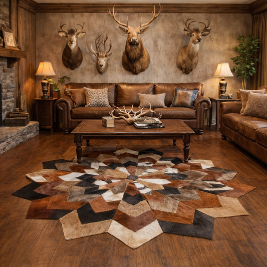 African Animal Hide Flower Shape Area Rug - 1.3m