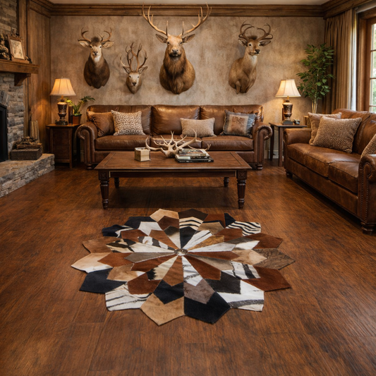 African Animal Hide Flower Shape Area Rug - 0.9m